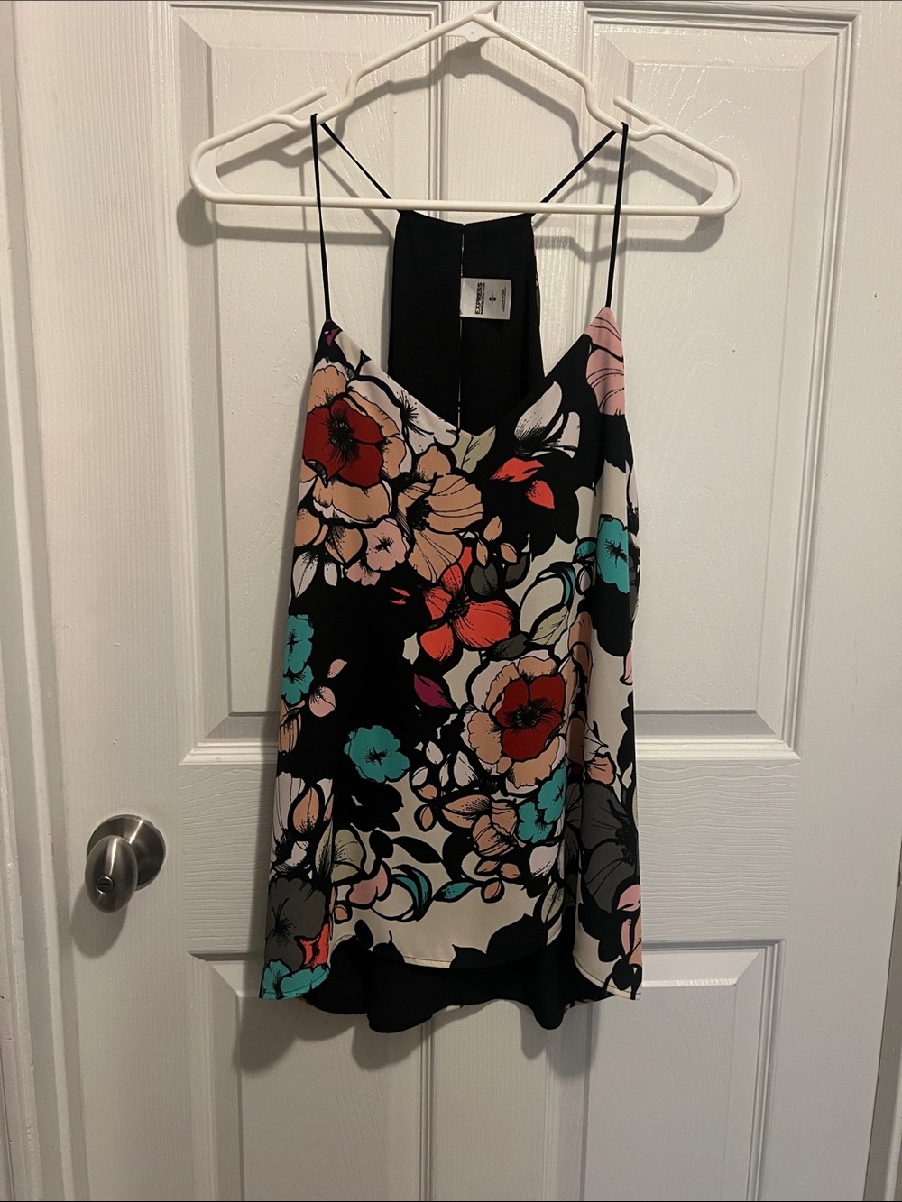 Express Floral Spaghetti Strap Cami - Black with Multi-Color Blooms